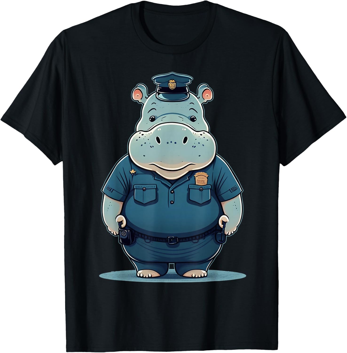 Police Officer Hippo Cop on Police Hippopotamus T-Shirt - T-Shirt | Black