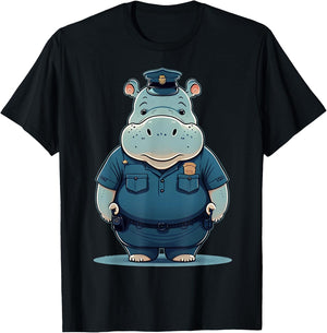 Police Officer Hippo Cop on Police Hippopotamus T-Shirt - T-Shirt | Black