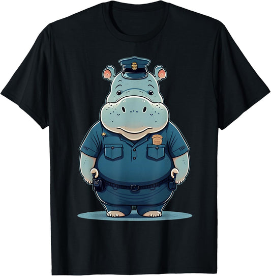 Police Officer Hippo Cop on Police Hippopotamus T-Shirt - T-Shirt | Black