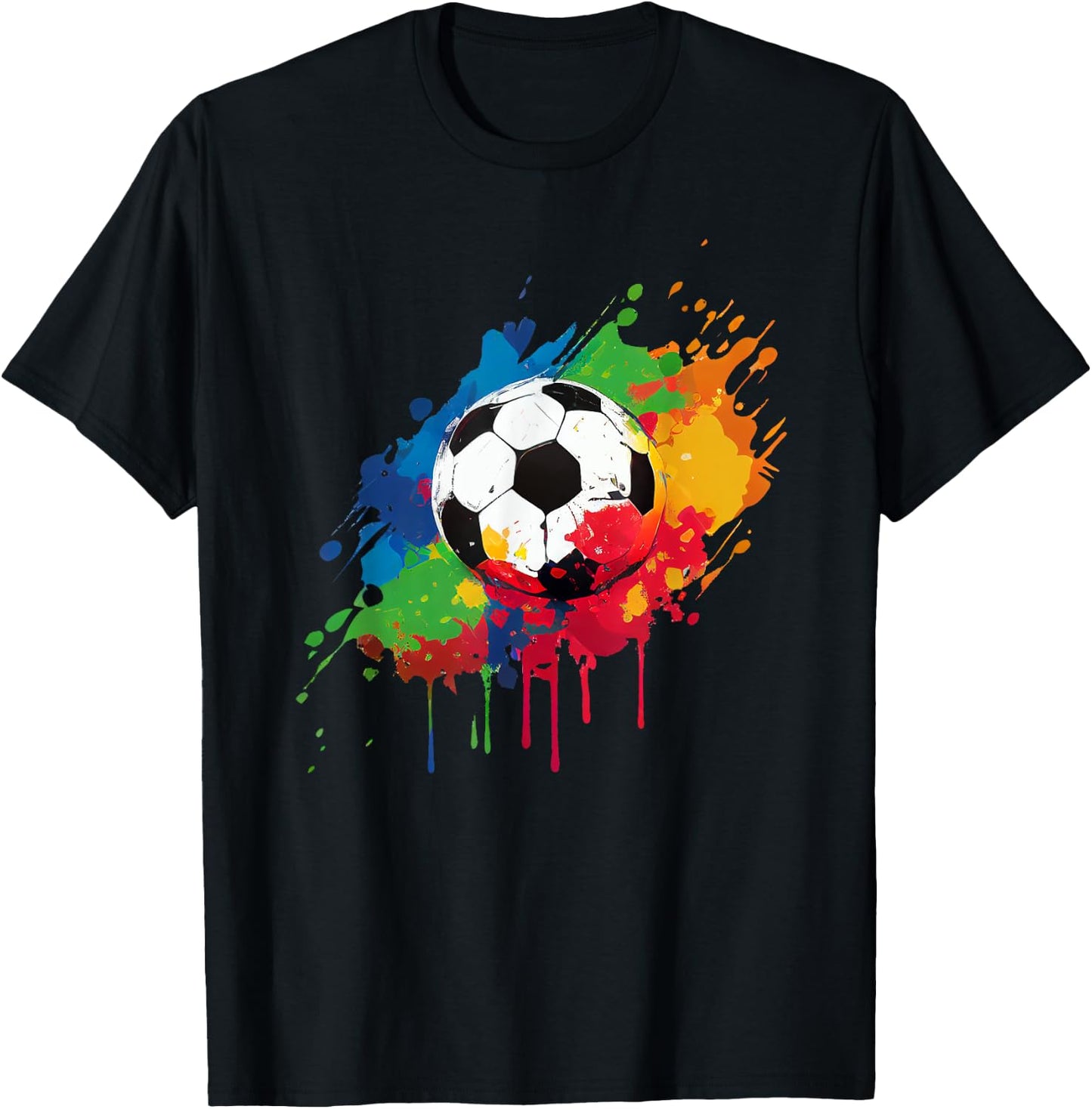 Women's and Men's Soccer Ball With Paint Splash T-Shirt - T-Shirt | Black