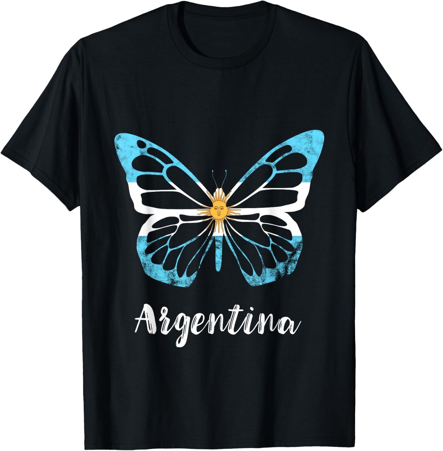 Sun Of May Butterfly Argentina Buenos Aires Argentinian Flag T-Shirt - T-Shirt | Black