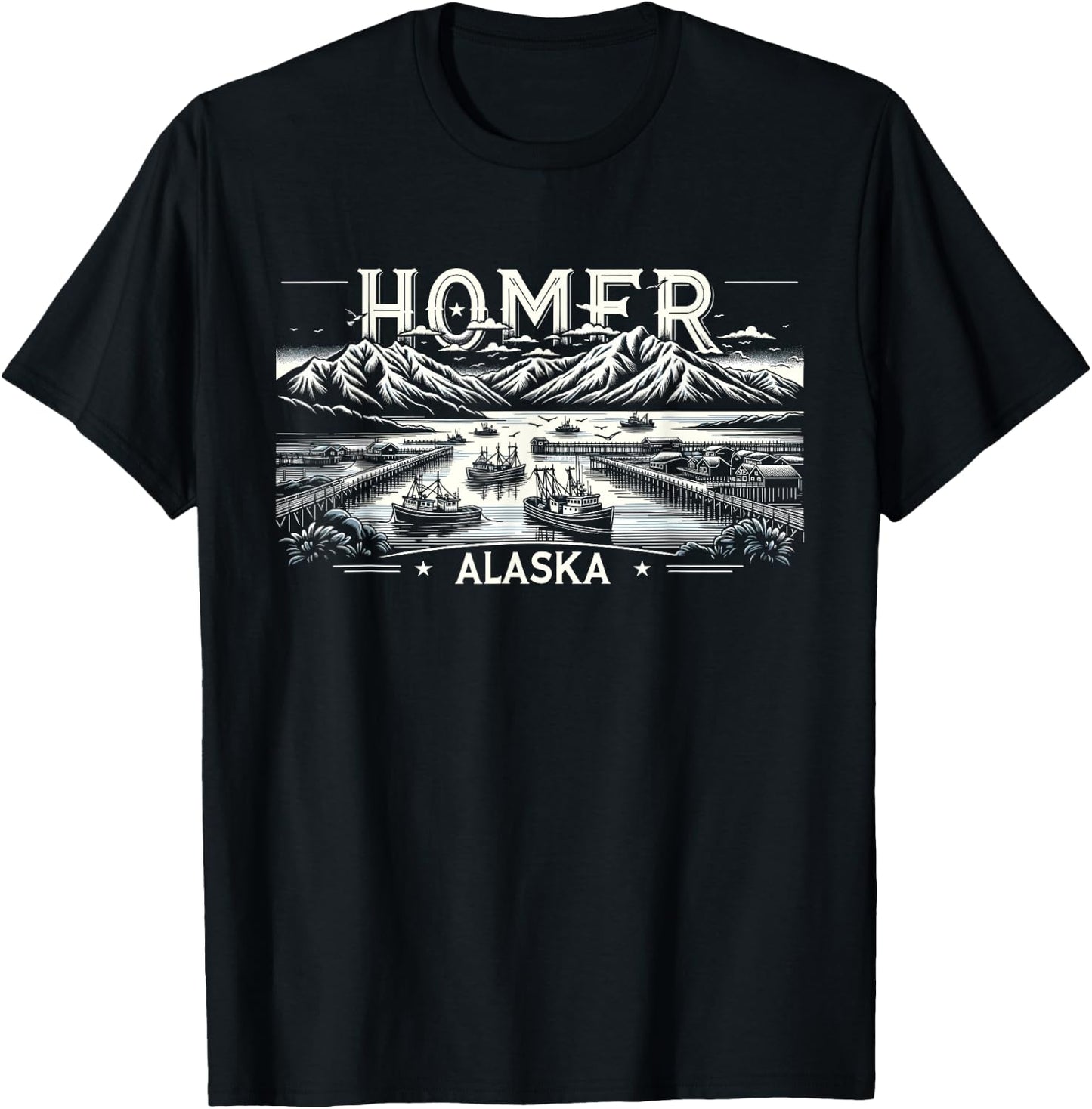 Homer Alaska AK Fishing Fishermen Outdoor Retro T-Shirt - T-Shirt | Black