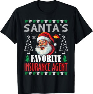 Santa's Favorite Insurance Agent Funny Christmas T-Shirt - T-Shirt | Black