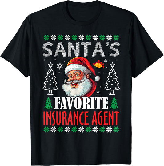 Santa's Favorite Insurance Agent Funny Christmas T-Shirt - T-Shirt | Black