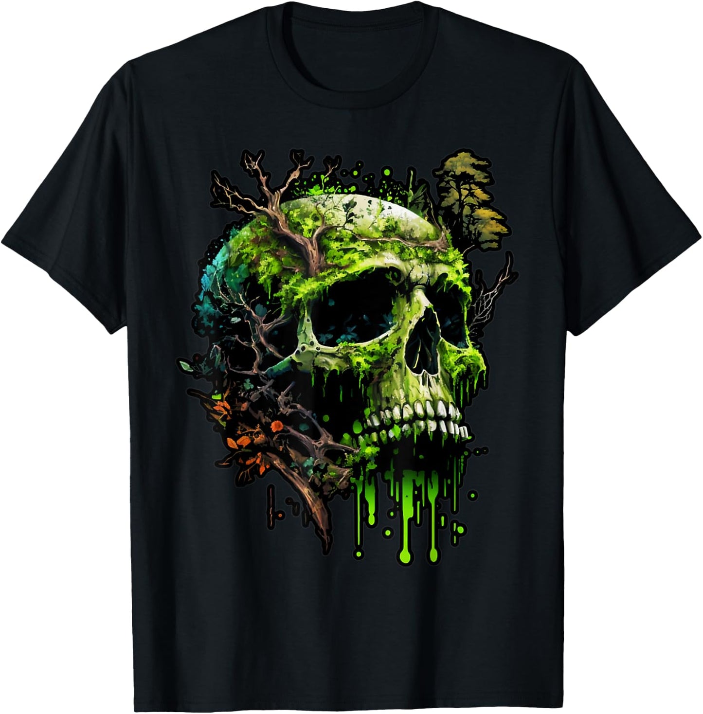 Forest Skull Wildlife Trees Nature Retro T-Shirt - T-Shirt | Black