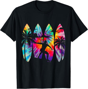 Surfer Surfboard Vintage Surfing Beach Summer Surf Tie Dye T-Shirt - T-Shirt | Black