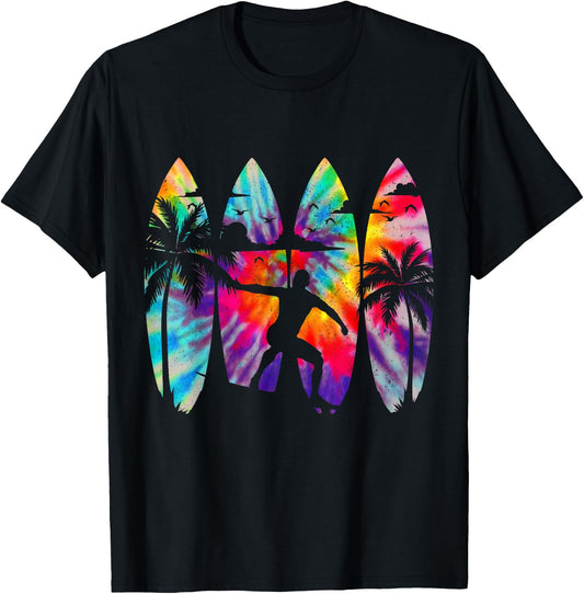 Surfer Surfboard Vintage Surfing Beach Summer Surf Tie Dye T-Shirt - T-Shirt | Black