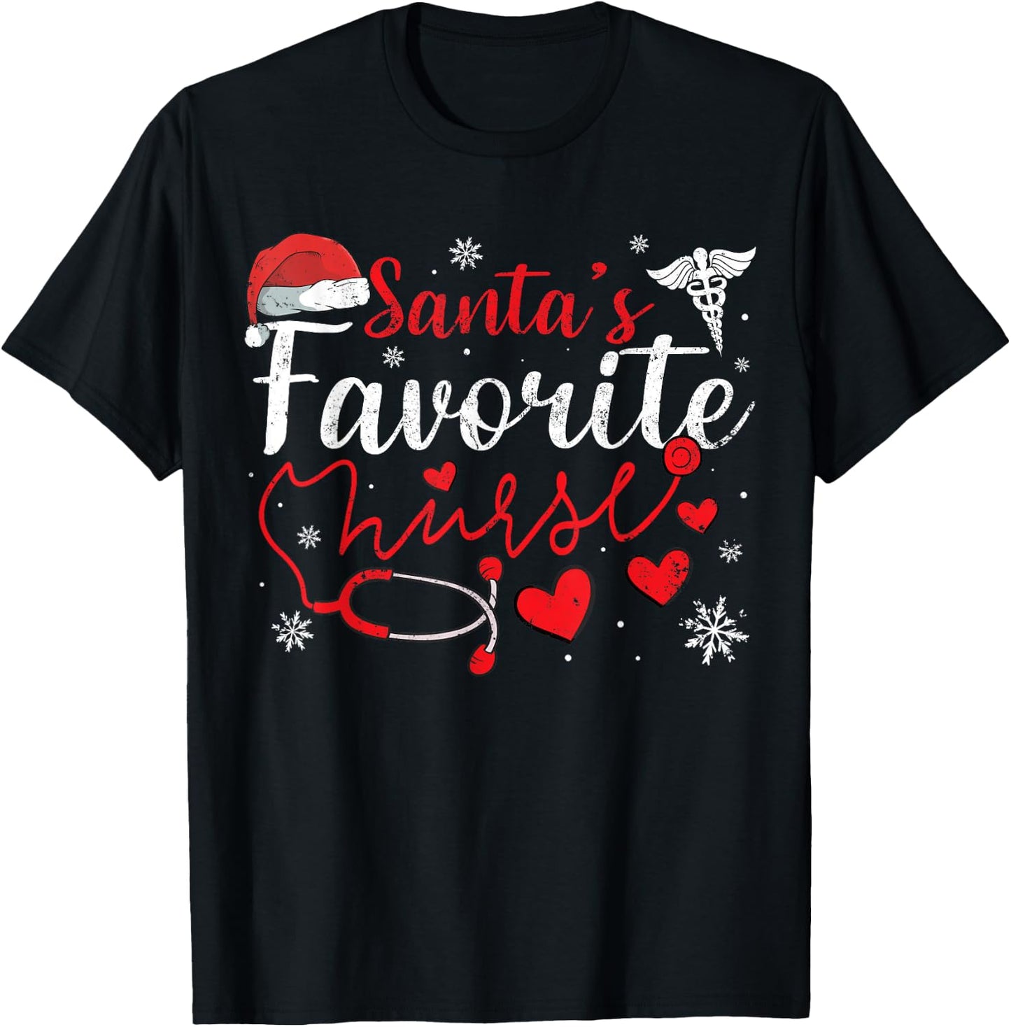 Women Men Santas Favorite Nurse Christmas Scrub Xmas RN T-Shirt - T-Shirt | Black