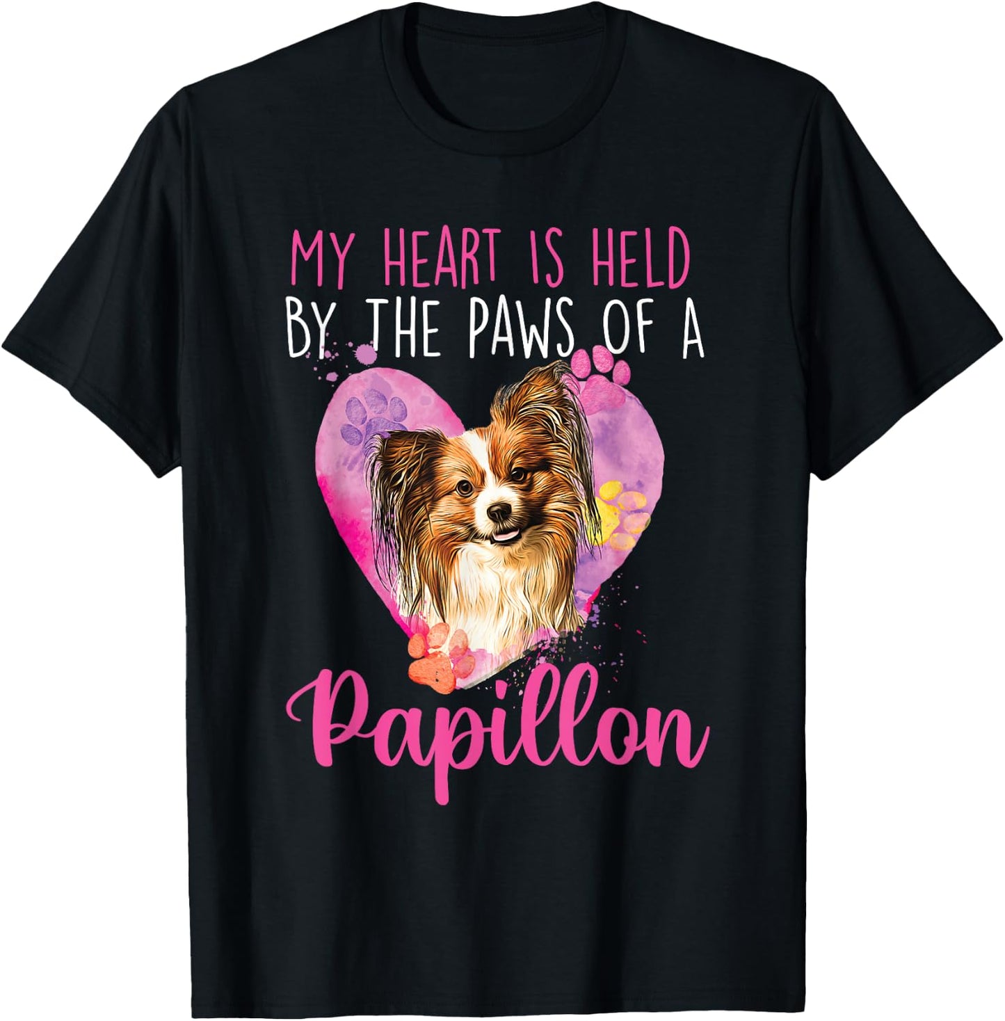 My Heart Is Held By The Paws Of A Papillon - Dogs Breeder T-Shirt - T-Shirt | Black