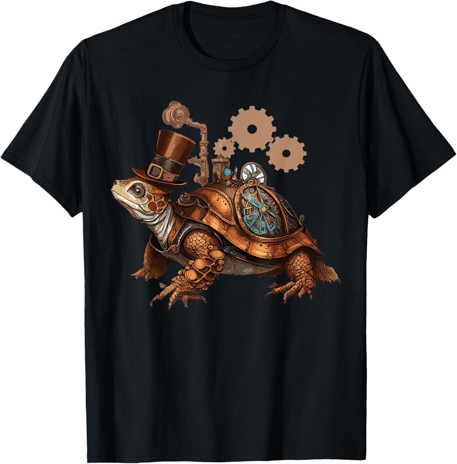Steampunk Turtle Vintage Mechanical Gears Reptile Lovers T-Shirt - T-Shirt | Black