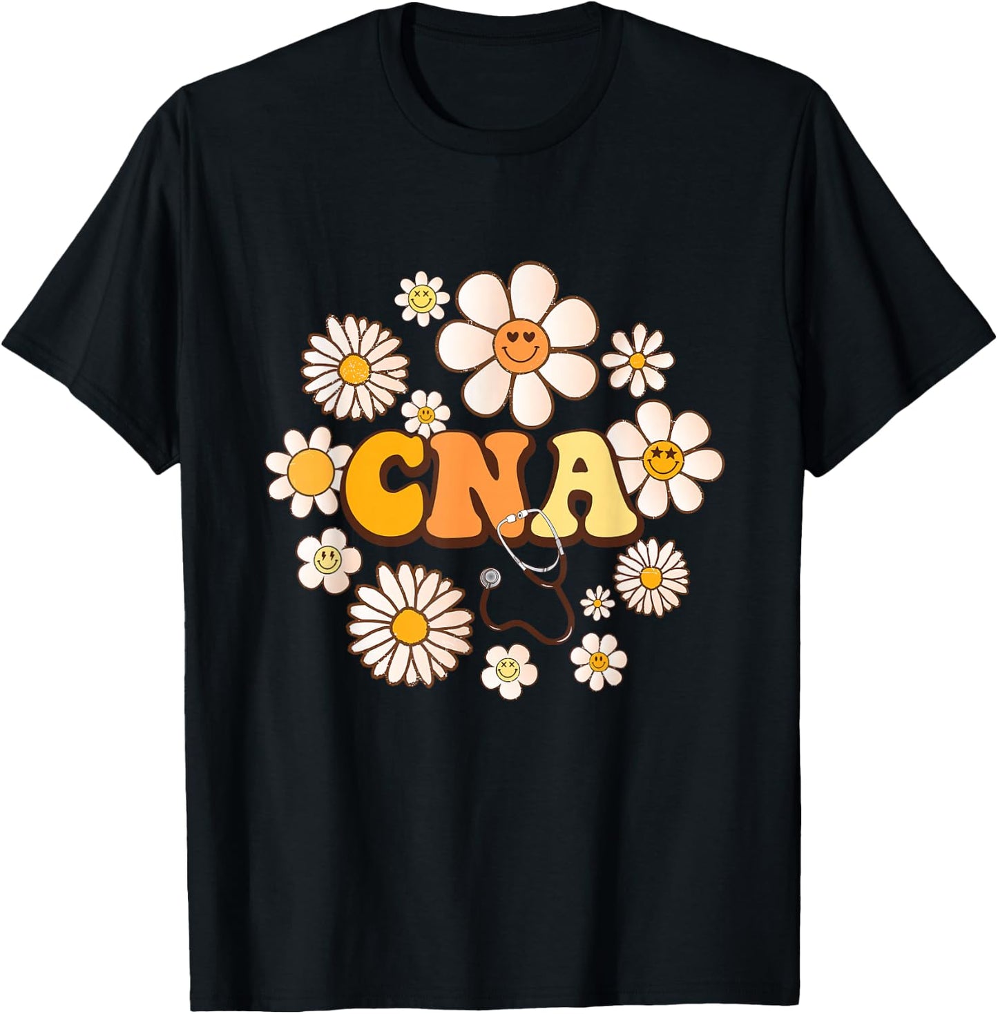 Groovy smile face wildFlower CNA Certified Nursing Assistant T-Shirt - T-Shirt | Black