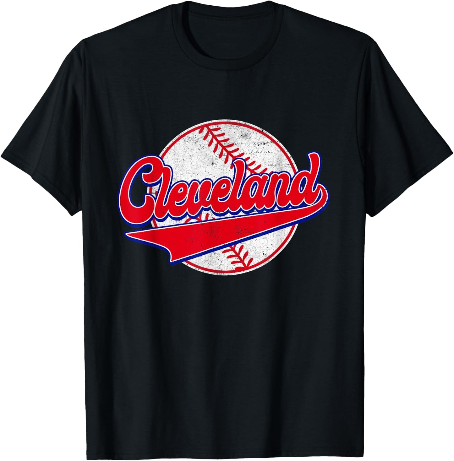 Cleveland Cityscape Vintage Baseball Men Women Kids T-Shirt - T-Shirt | Black