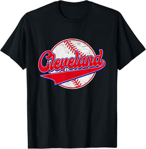 Cleveland Cityscape Vintage Baseball Men Women Kids T-Shirt - T-Shirt | Black