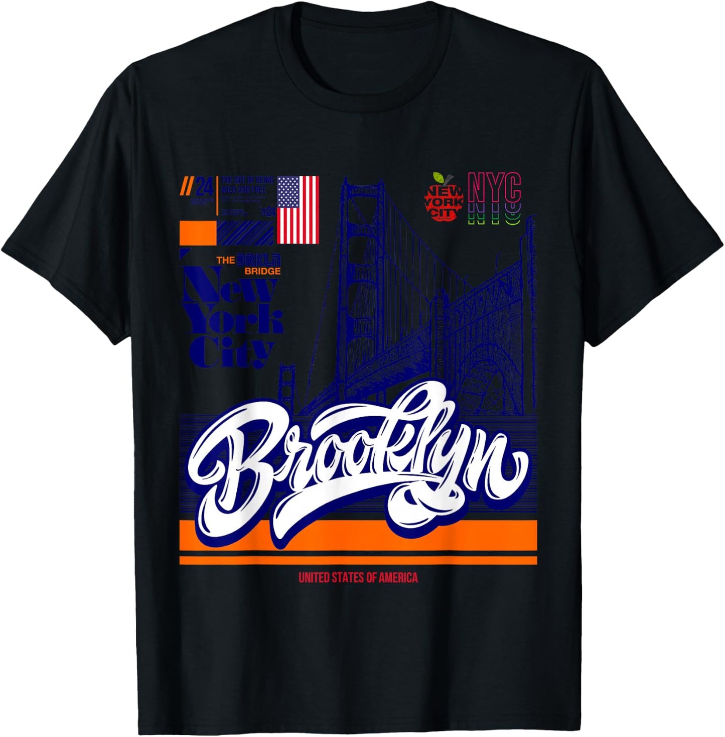Cool Abstract Brooklyn Bridge New York Illustration Graphic T-Shirt - T-Shirt | Black