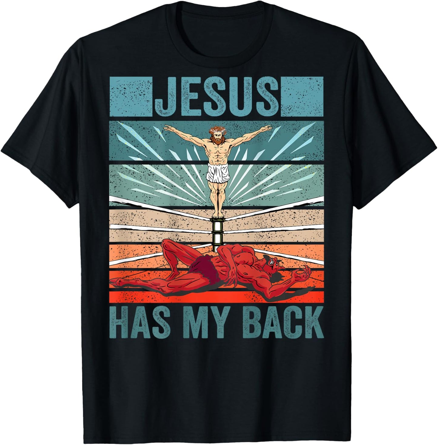 Wrestler Costume Devil Jesus Has My BACK PRINT Christian T-Shirt - T-Shirt | Black