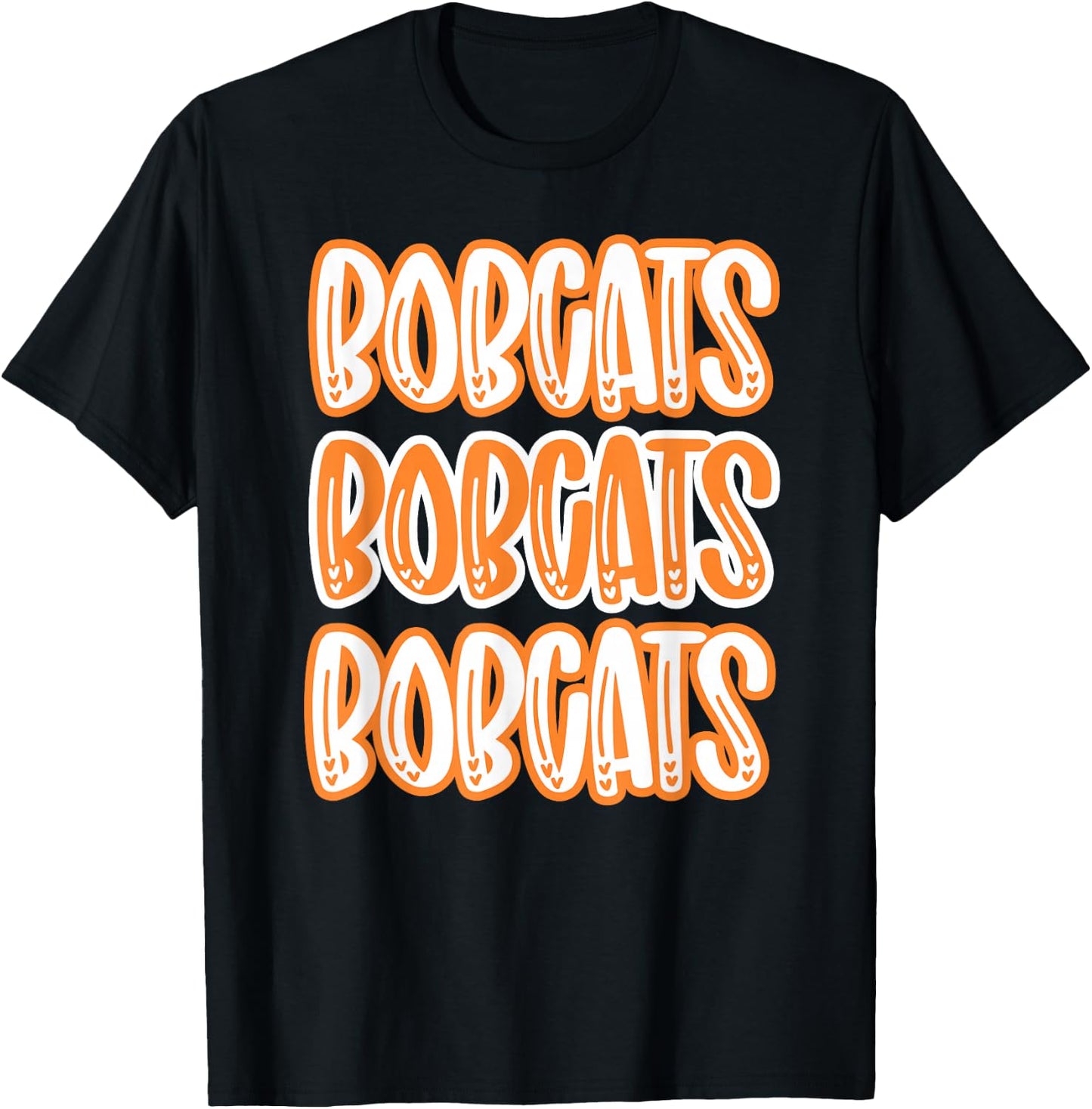 Bobcats Repeating Orange White School Spirit T-Shirt - T-Shirt | Black