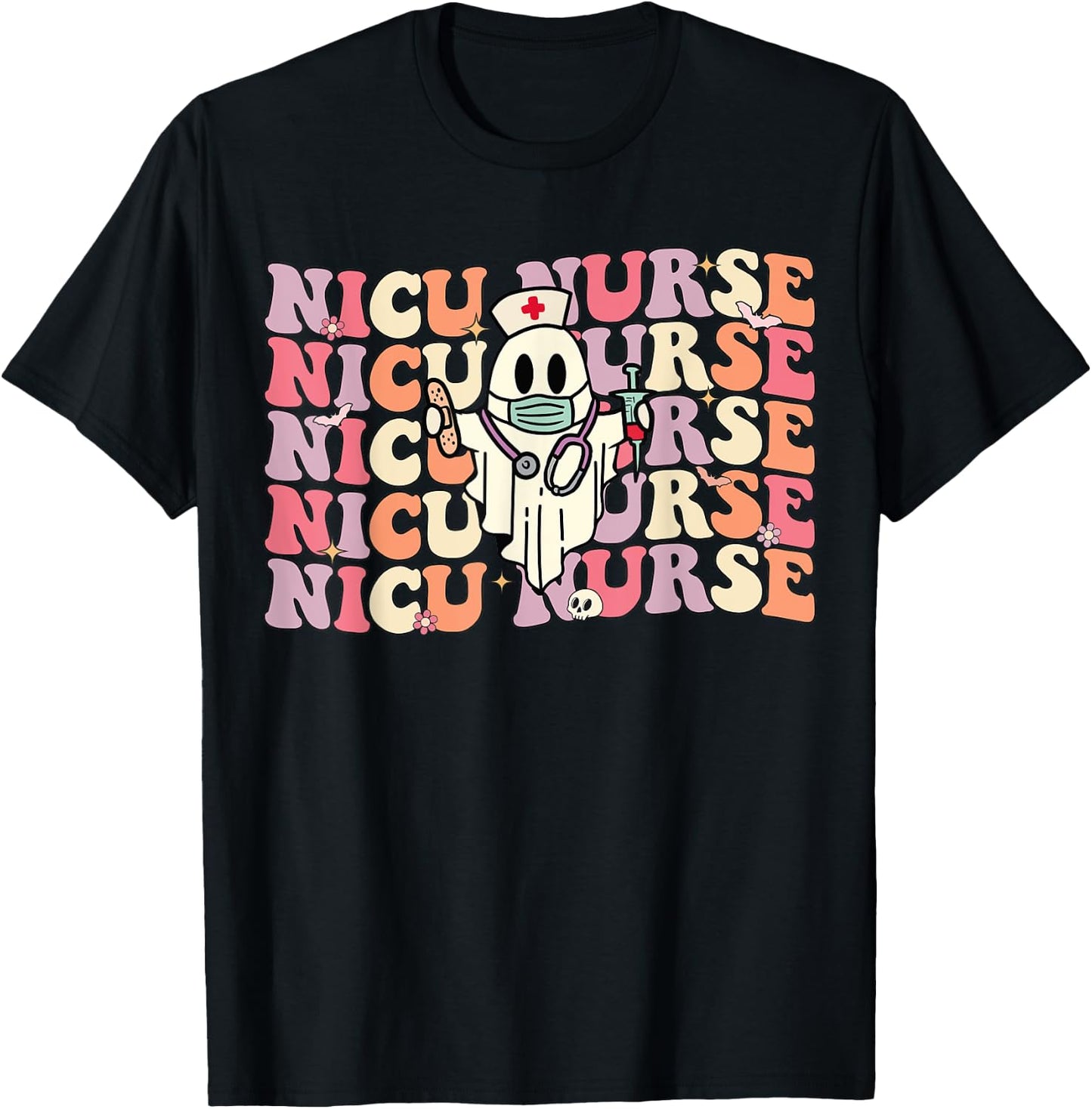 Groovy NICU Nurse Halloween Ghost Costume Neonatal Nurse T-Shirt - T-Shirt | Black