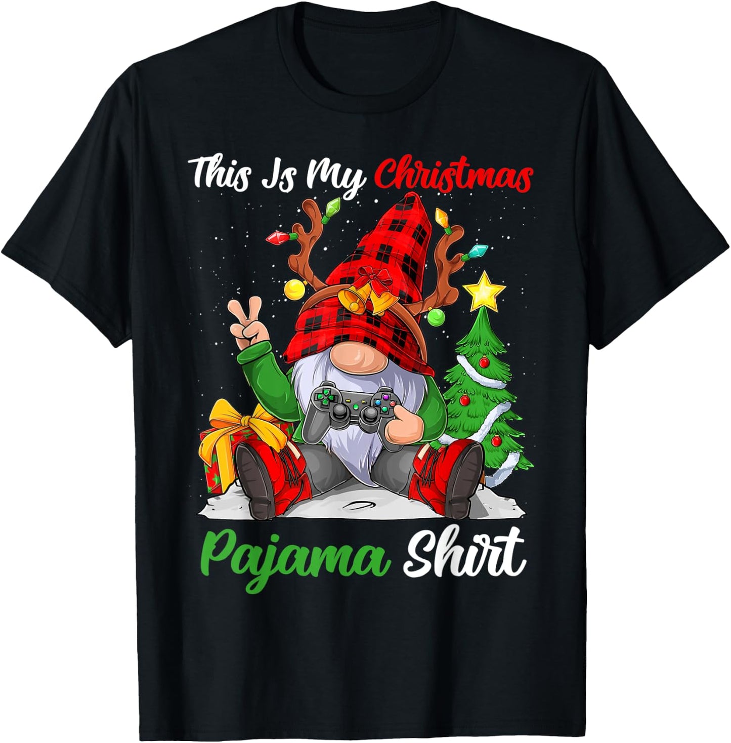 This Is My Christmas Pajama Shirt Gnome Christmas Gamer Boys T-Shirt - T-Shirt | Black