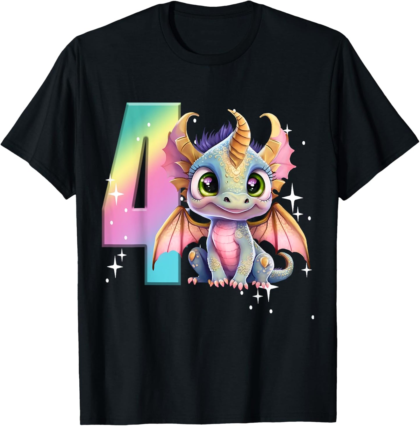 4th Birthday Shirt Dragon Party Rainbow Girl Dragon Four 4 T-Shirt - T-Shirt | Black