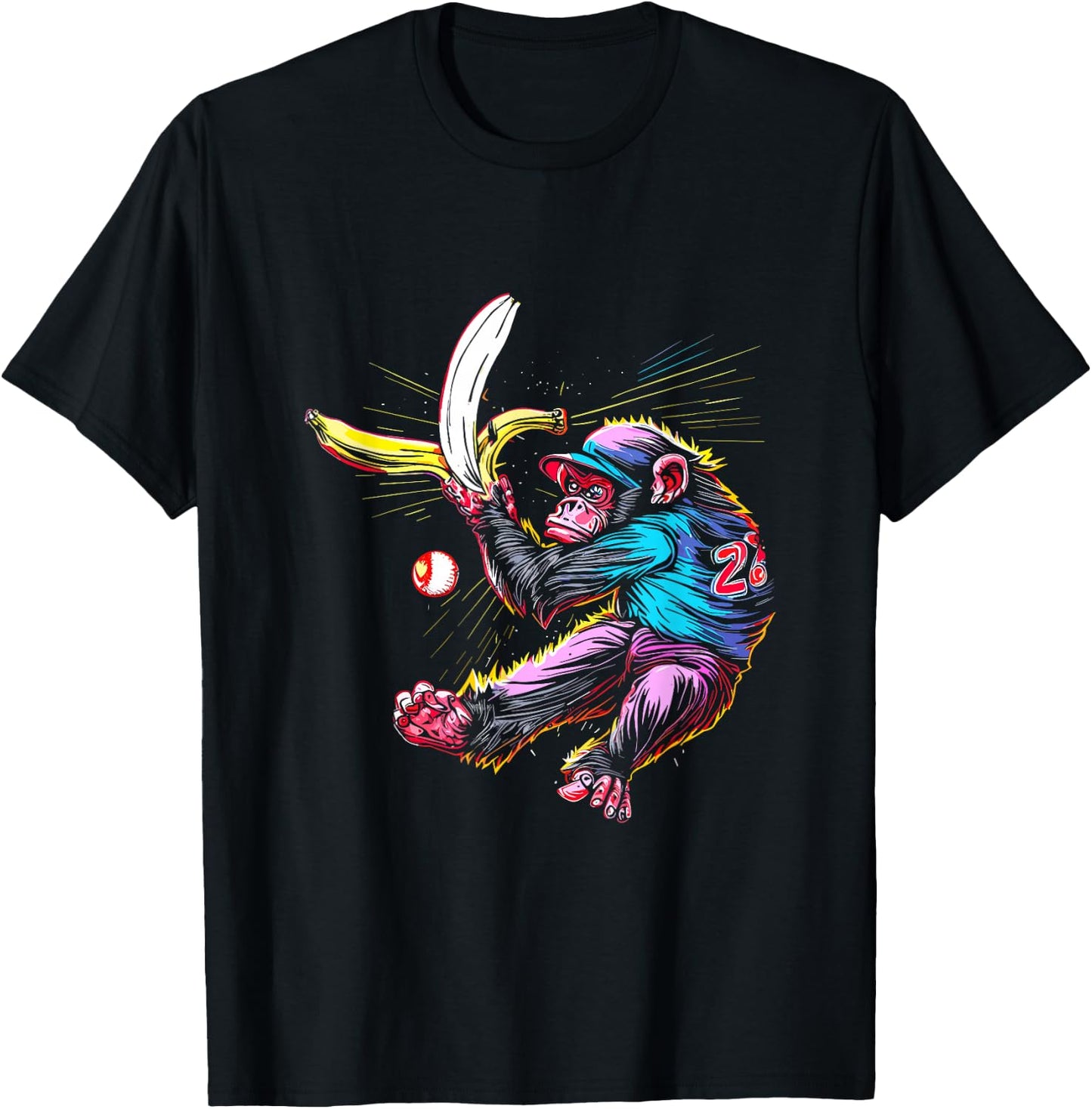 Monkey Banana Baseball - Funny Vintage Baseball Team Lover T-Shirt - T-Shirt | Black