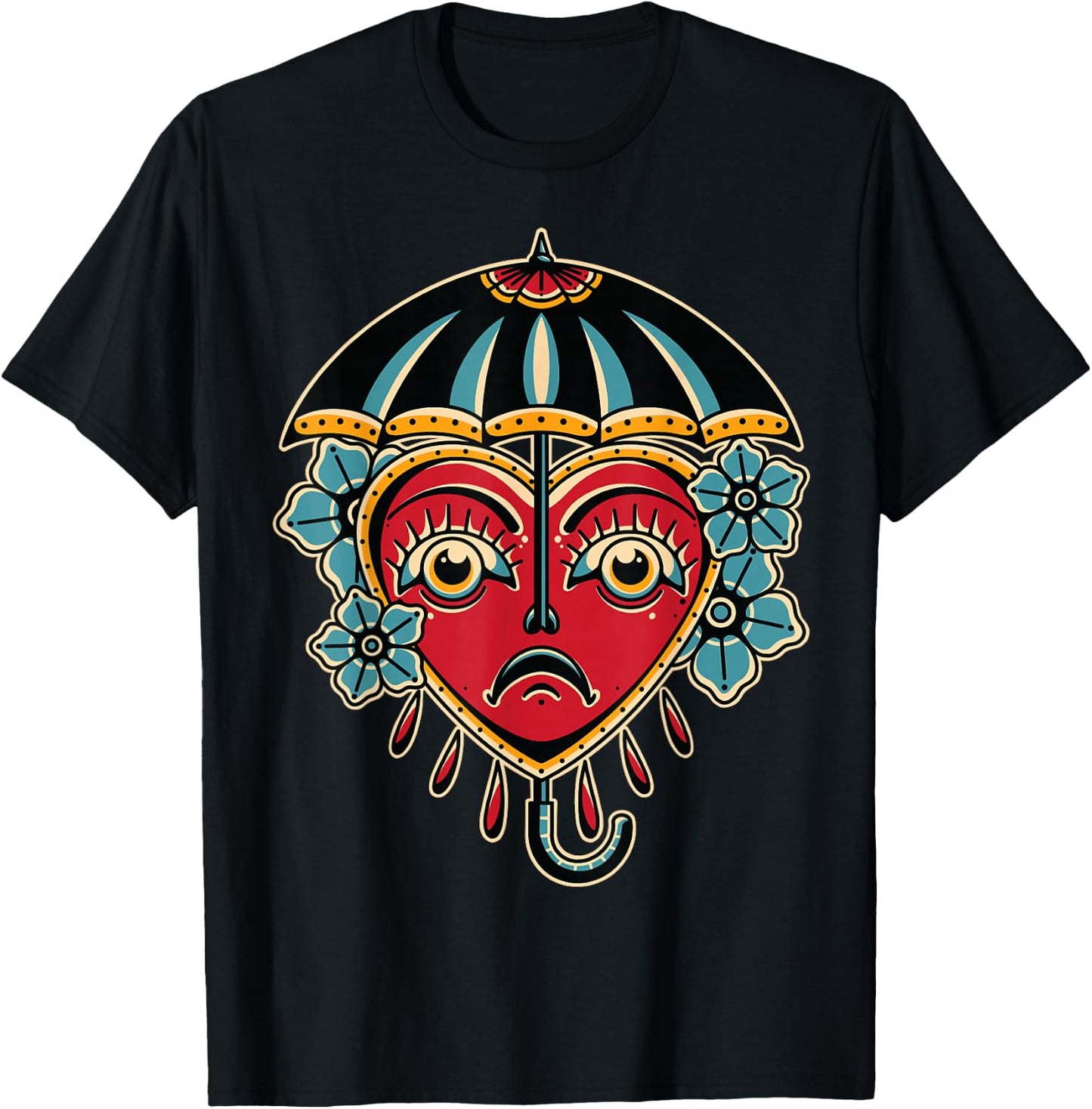 Umbrella American Traditional Tattoo Ink Old School Flash T-Shirt - T-Shirt | Black