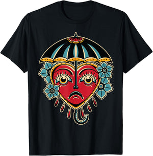 Umbrella American Traditional Tattoo Ink Old School Flash T-Shirt - T-Shirt | Black