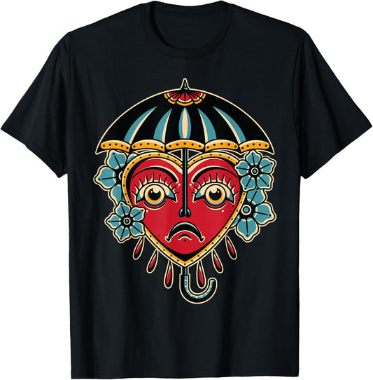 Umbrella American Traditional Tattoo Ink Old School Flash T-Shirt - T-Shirt | Black