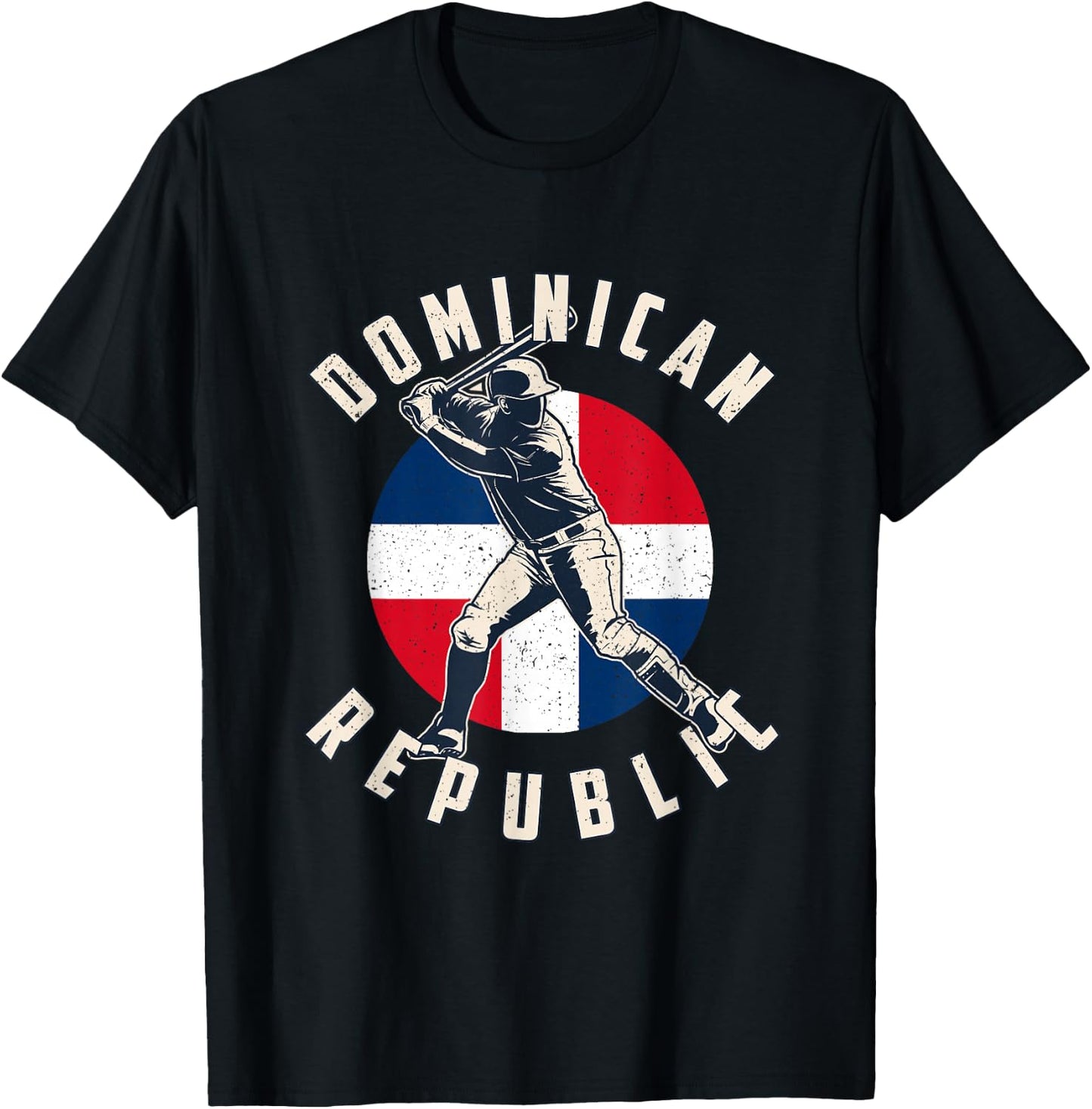 Vintage Dominican Baseball Batter Dominican Republic Flag T-Shirt - T-Shirt | Black