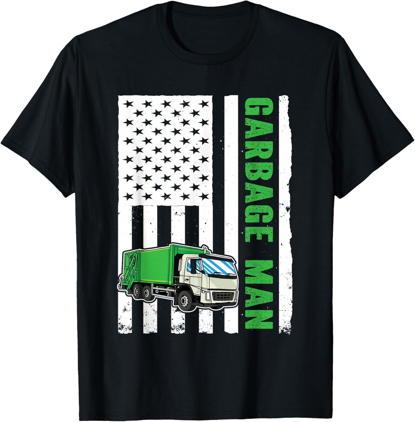 Garbage Man US Flag Garbage Truck T-Shirt - T-Shirt | Black