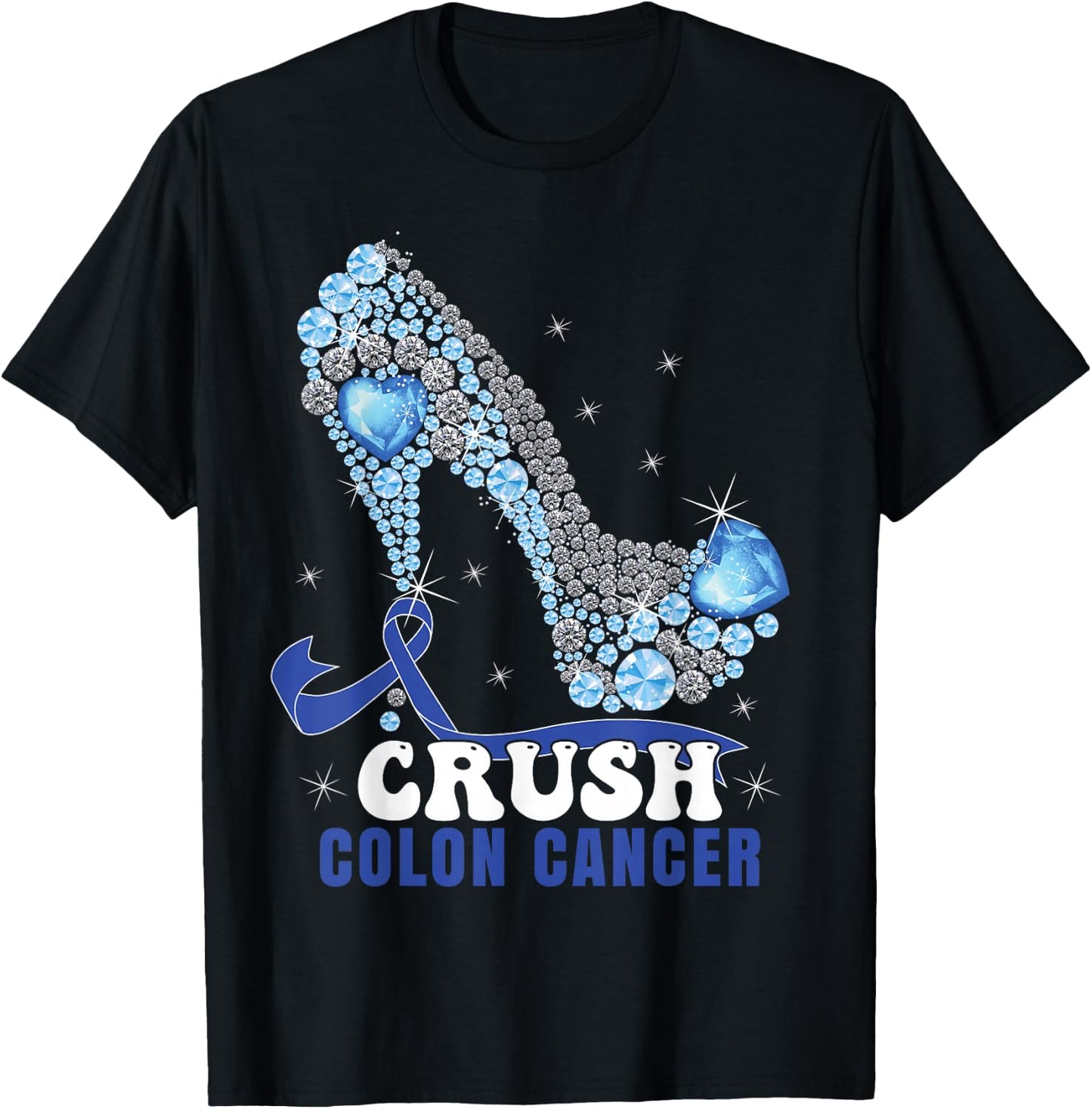 Blue Ribbon Women Colonscopy Colorectal Colon Cancer Small T-Shirt - T-Shirt | Black
