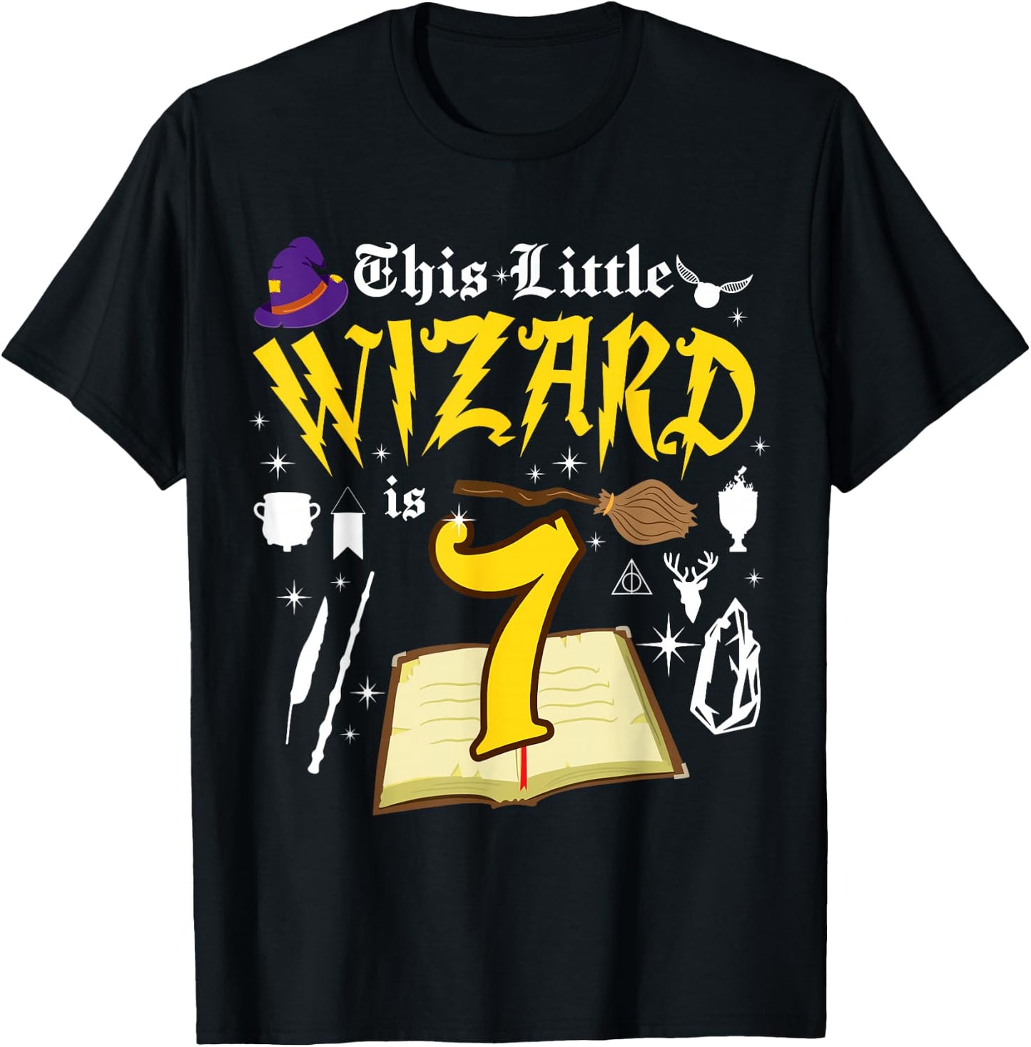 7th Birthday Wizard Magic 7 Year Old Funny B-Day Matching T-Shirt - T-Shirt | Black