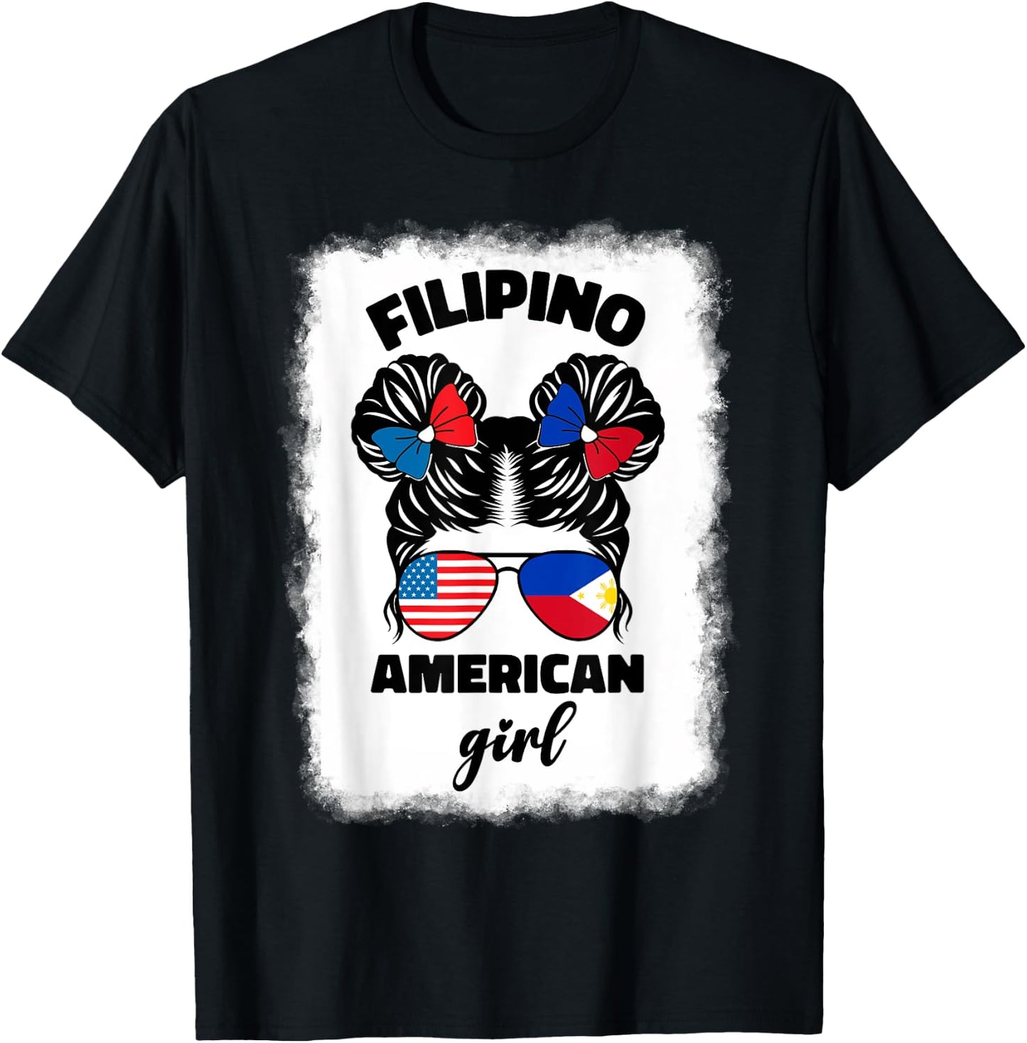 Half American Half Filipino Philippines Usa Flag Kids Girl T-Shirt - T-Shirt | Black