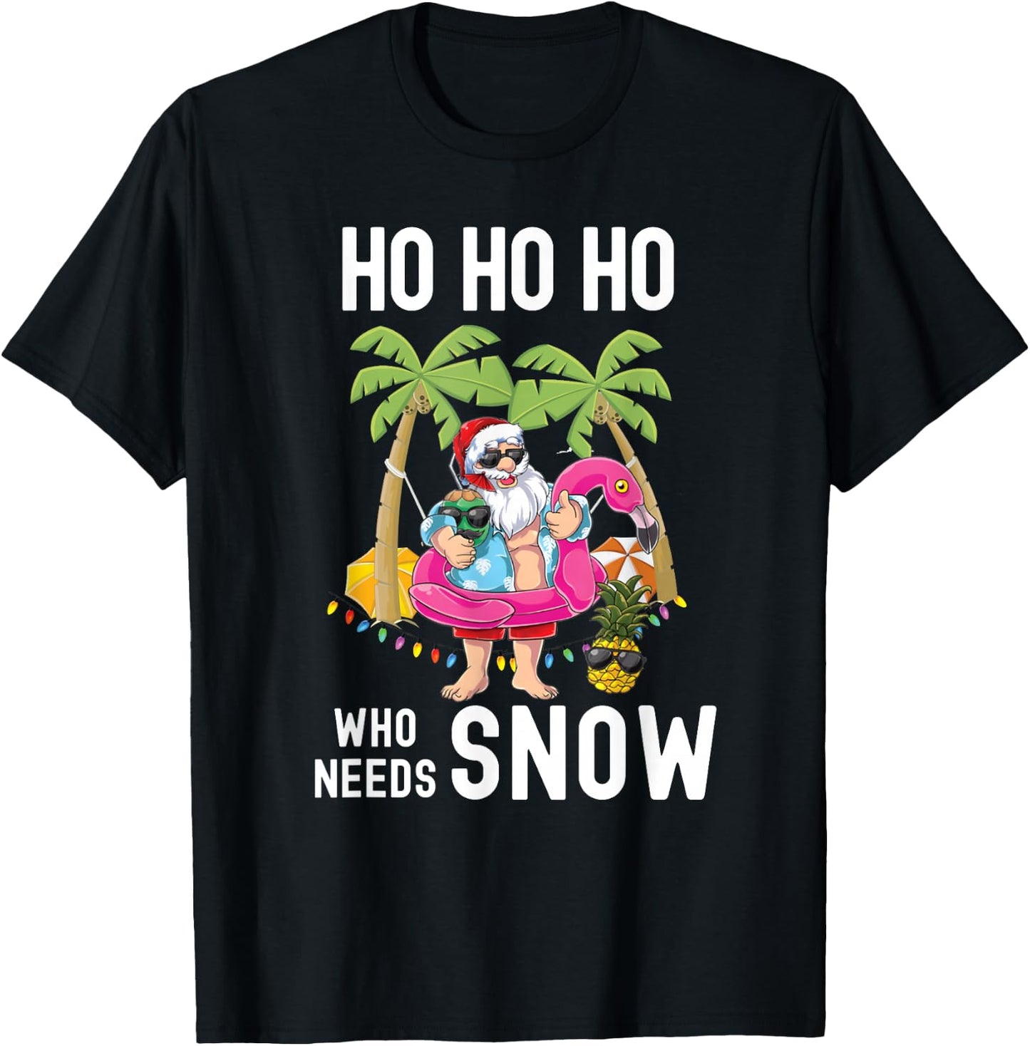 Christmas Palm Tree Santa Surfing Summer Beach Vacation T-Shirt - T-Shirt | Black