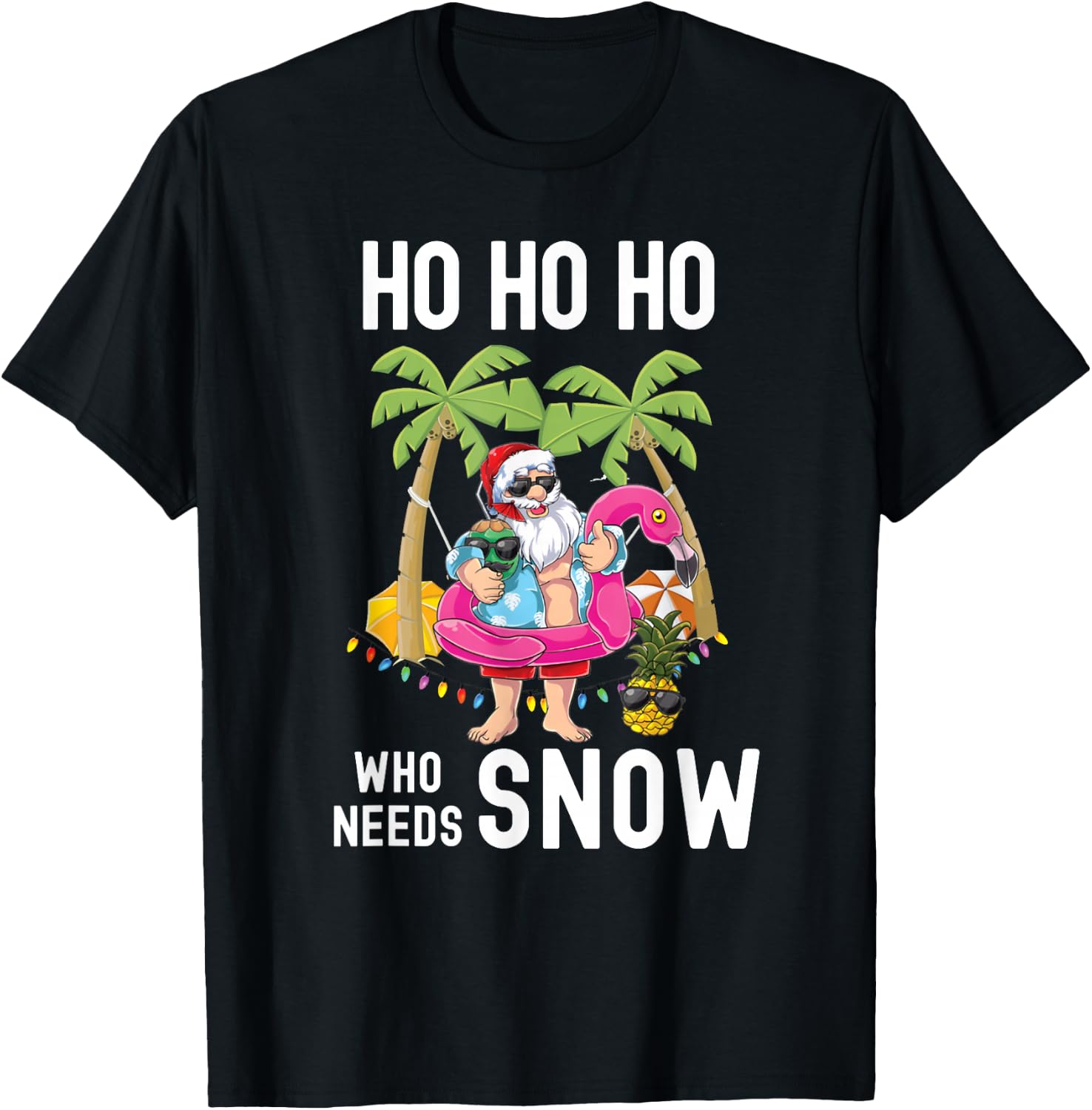 Christmas Palm Tree Santa Surfing Summer Beach Vacation T-Shirt - T-Shirt | Black