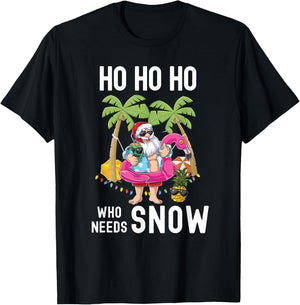 Christmas Palm Tree Santa Surfing Summer Beach Vacation T-Shirt - T-Shirt | Black
