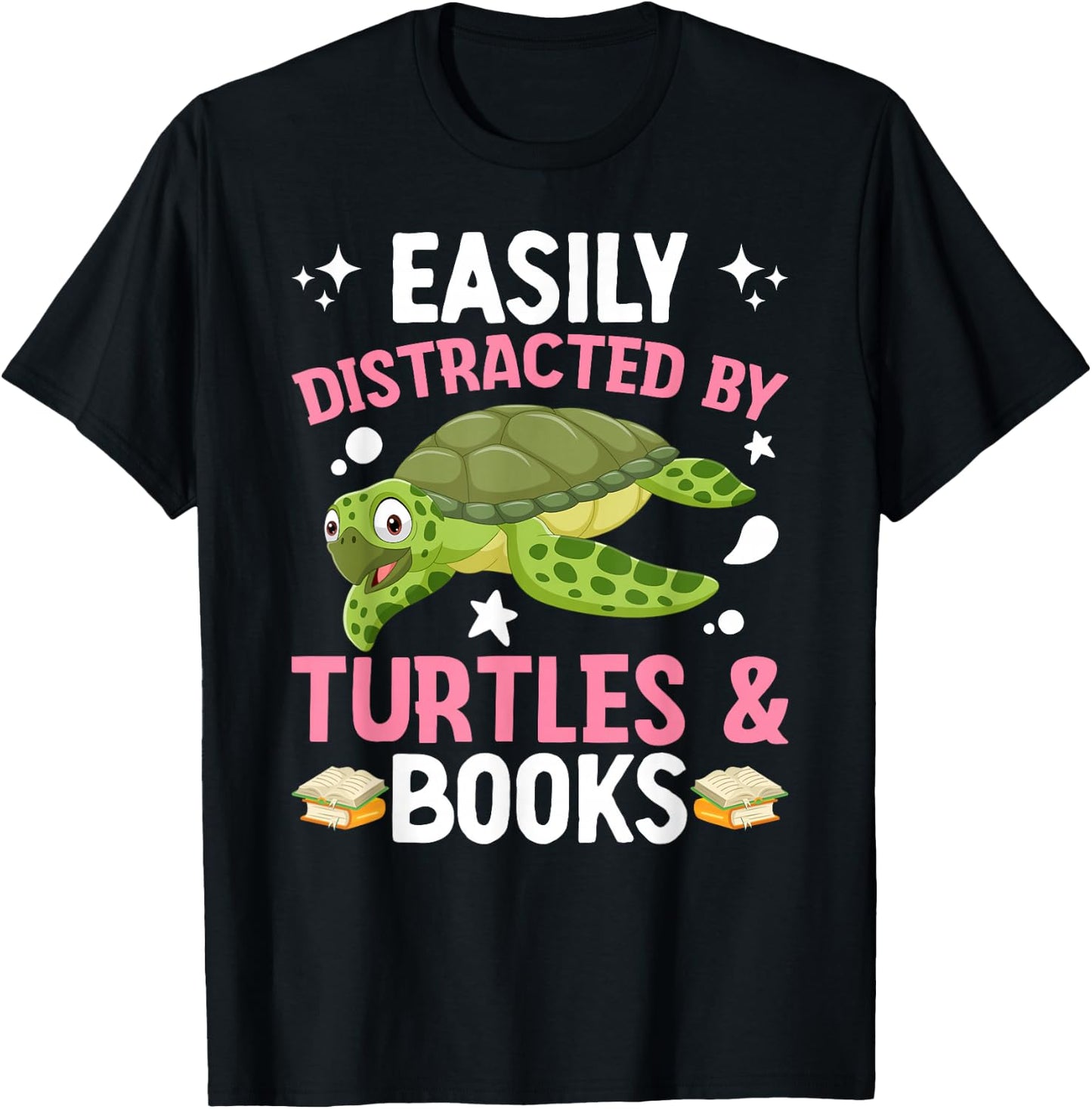 Distracted By Turtles & Books Turtle Lover Books Lover T-Shirt - T-Shirt | Black