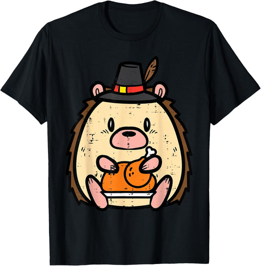 Thanksgiving Hedgehog Turkey Day Boys Girls Kids Youth Women T-Shirt - T-Shirt | Black