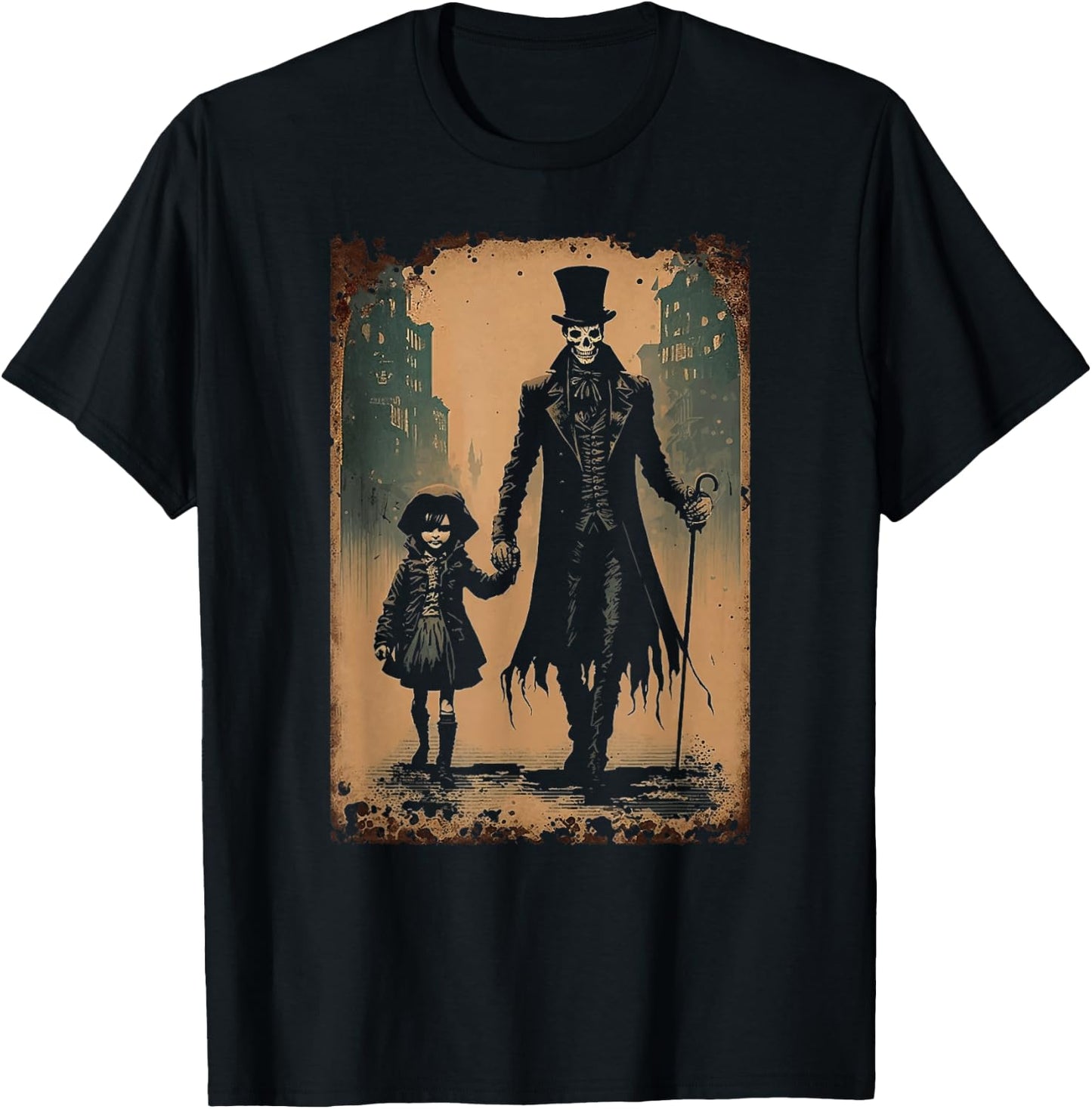 Reaper Of Death Making Friends On A Victorian City Street T-Shirt - T-Shirt | Black