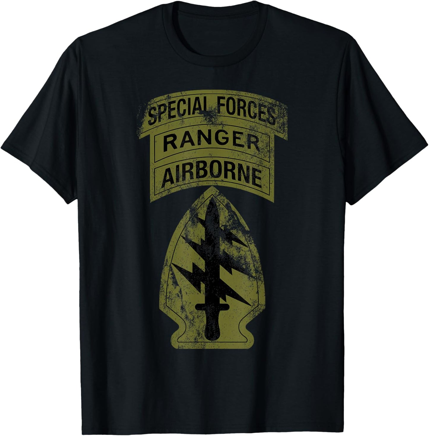 US Army Special Forces - SF Ranger Tab - OD Green Vintage T-Shirt - T-Shirt | Black