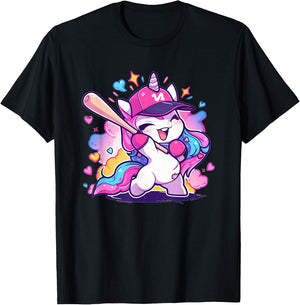 Cute Baseball Sport Baseball Unicorn T-Shirt - T-Shirt | Black