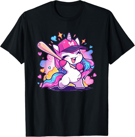 Cute Baseball Sport Baseball Unicorn T-Shirt - T-Shirt | Black