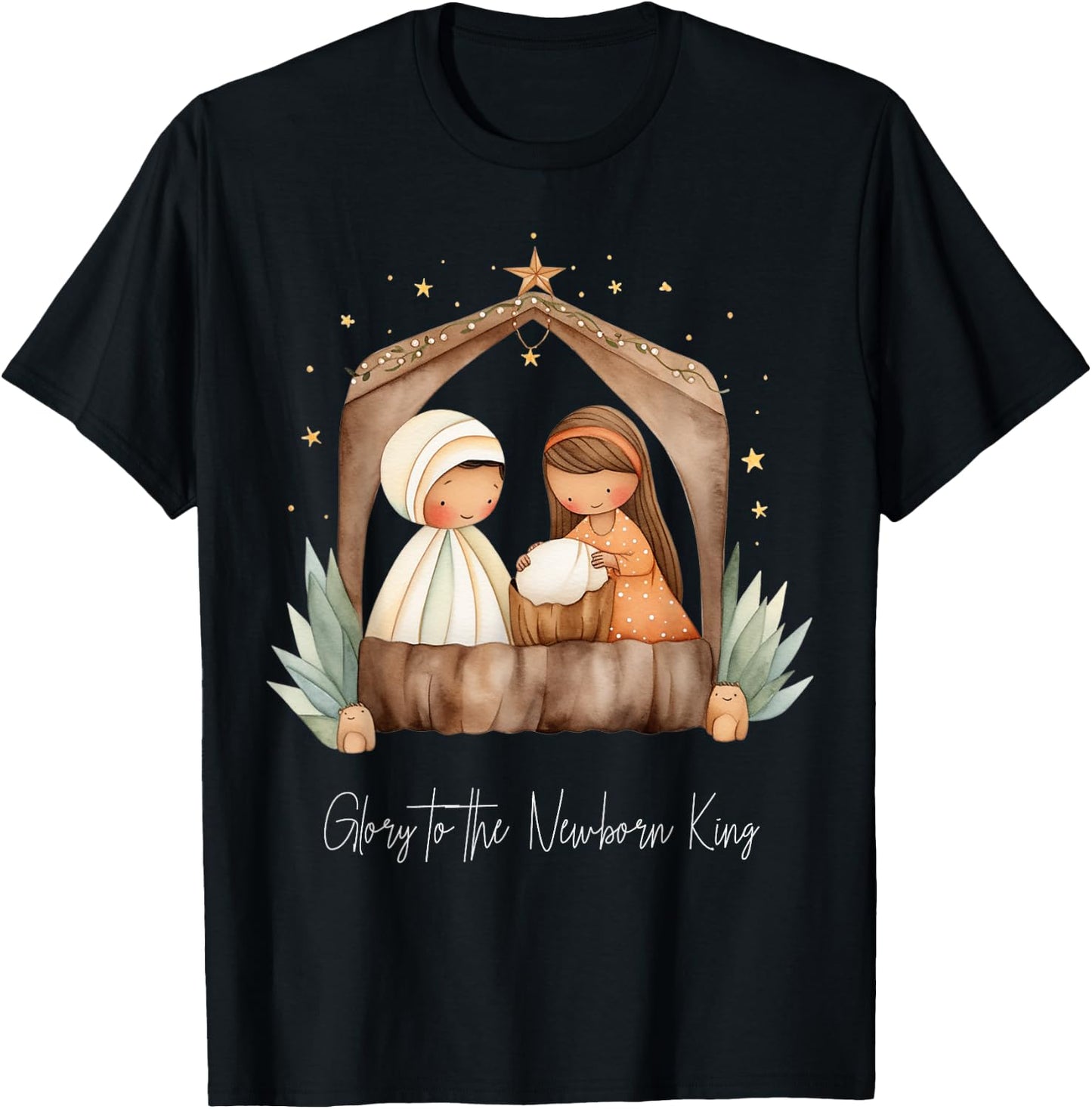 Boho Nativity Scene Glory to the Newborn King Christmas T-Shirt - T-Shirt | Black