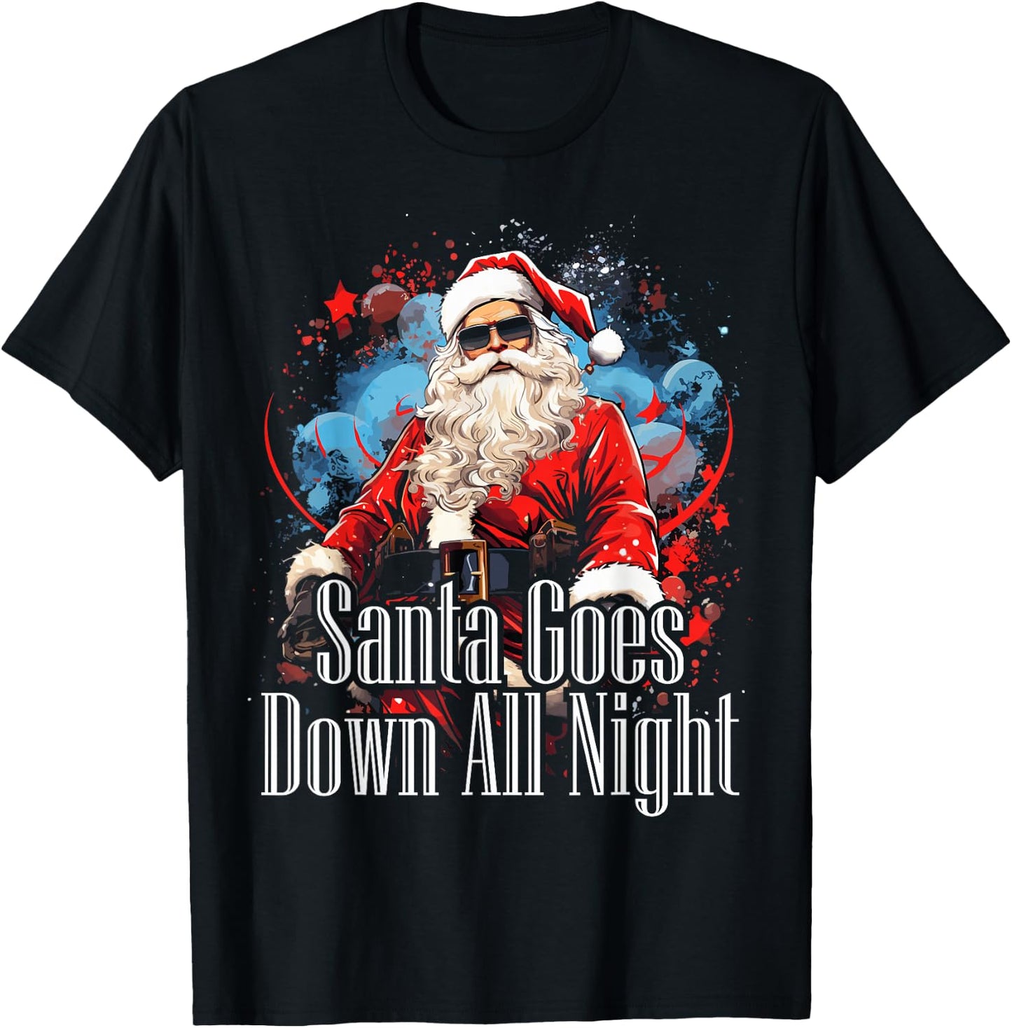 Santa Goes Down All Night Adult Humor Funny Christmas Gym T-Shirt - T-Shirt | Black