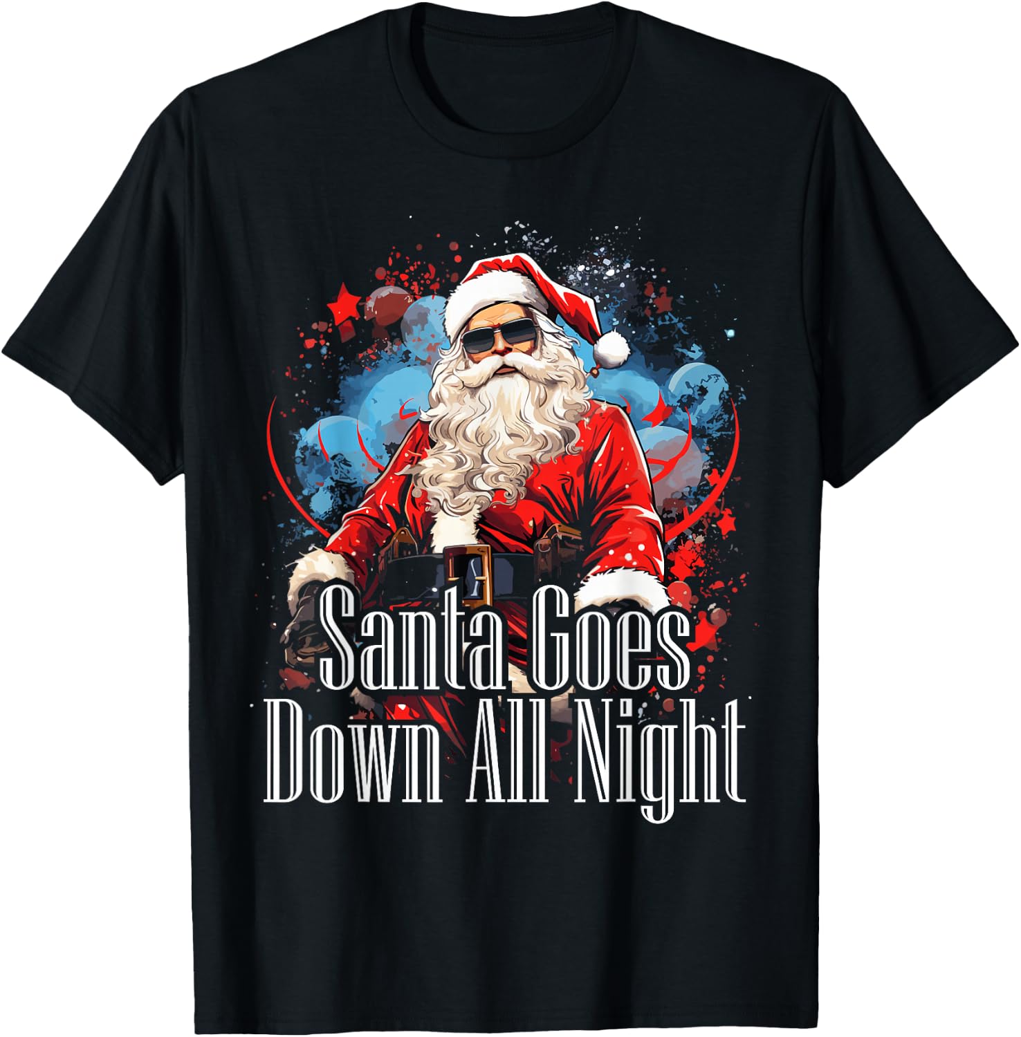 Santa Goes Down All Night Adult Humor Funny Christmas Gym T-Shirt - T-Shirt | Black