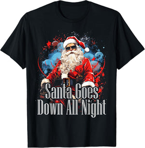 Santa Goes Down All Night Adult Humor Funny Christmas Gym T-Shirt - T-Shirt | Black
