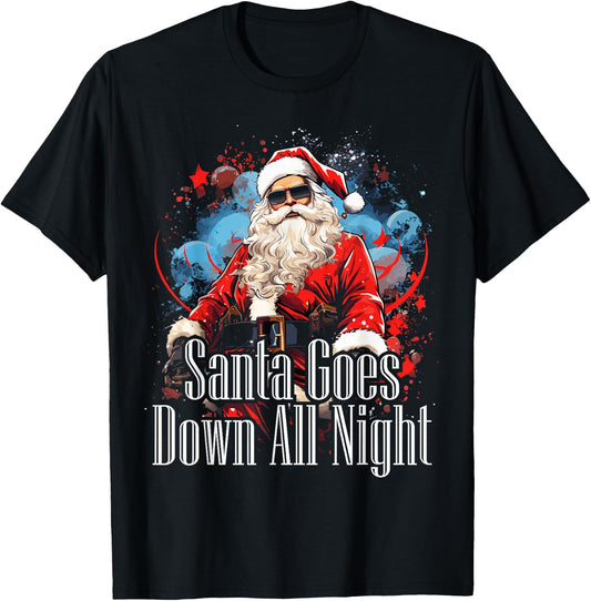 Santa Goes Down All Night Adult Humor Funny Christmas Gym T-Shirt - T-Shirt | Black