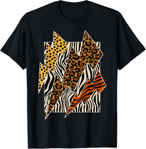 Tiger Leopard Cheetah Zebra Lightning Animal Print T-Shirt - T-Shirt | Black