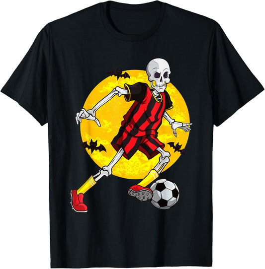Soccer Skeleton Funny Halloween Costume Sports Player Fan T-Shirt - T-Shirt | Black