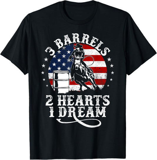 3 Barrels 2 Hearts 1 Dream Vintage Barrel Racing Rodeo T-Shirt - T-Shirt | Black