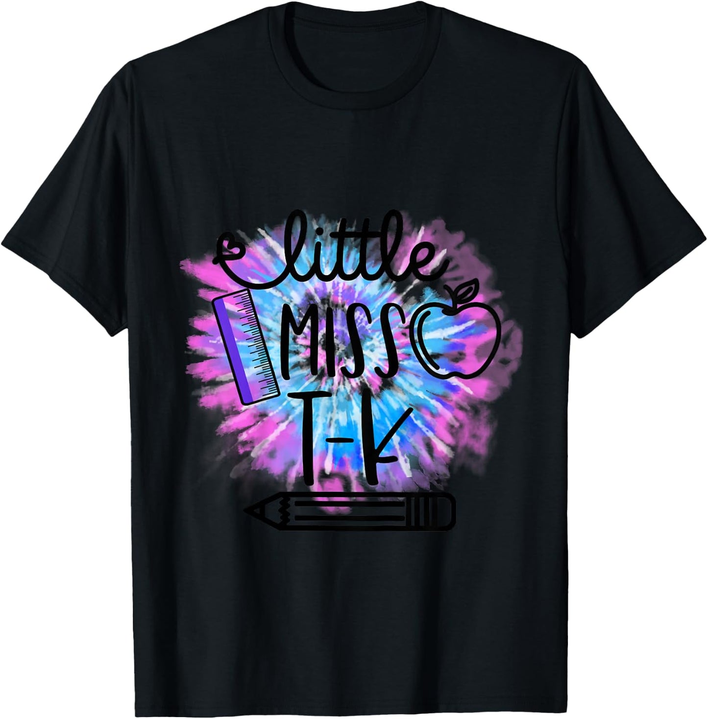 Kids Little Miss T K Toddler Girls Tie Dye First Day of TK T-Shirt - T-Shirt | Black